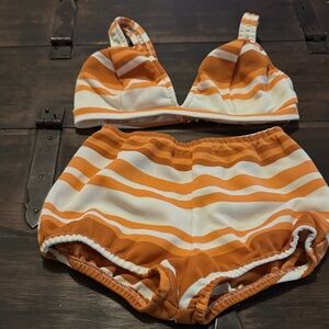 Rare Vintage 1960 Orange  and White Striped Swim Set small